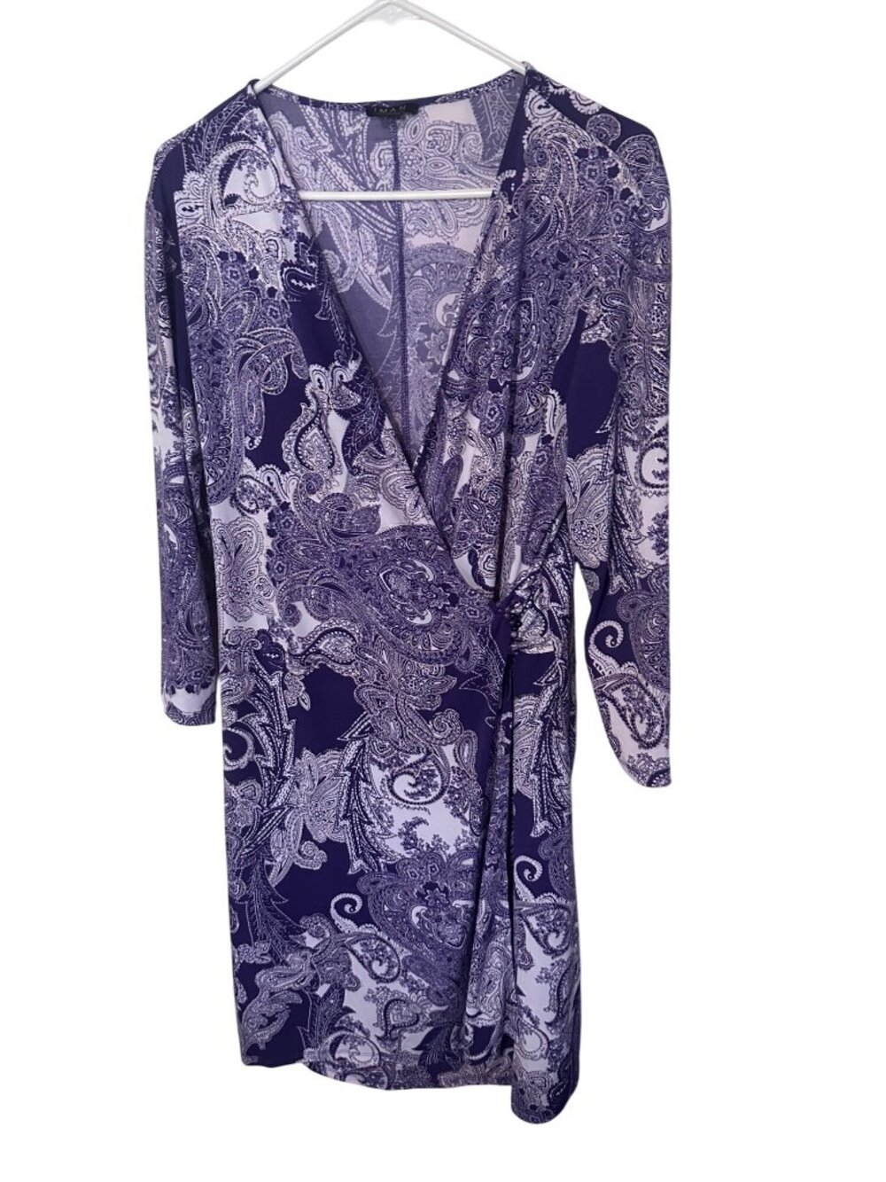 Iman purple and white paisley dress size L